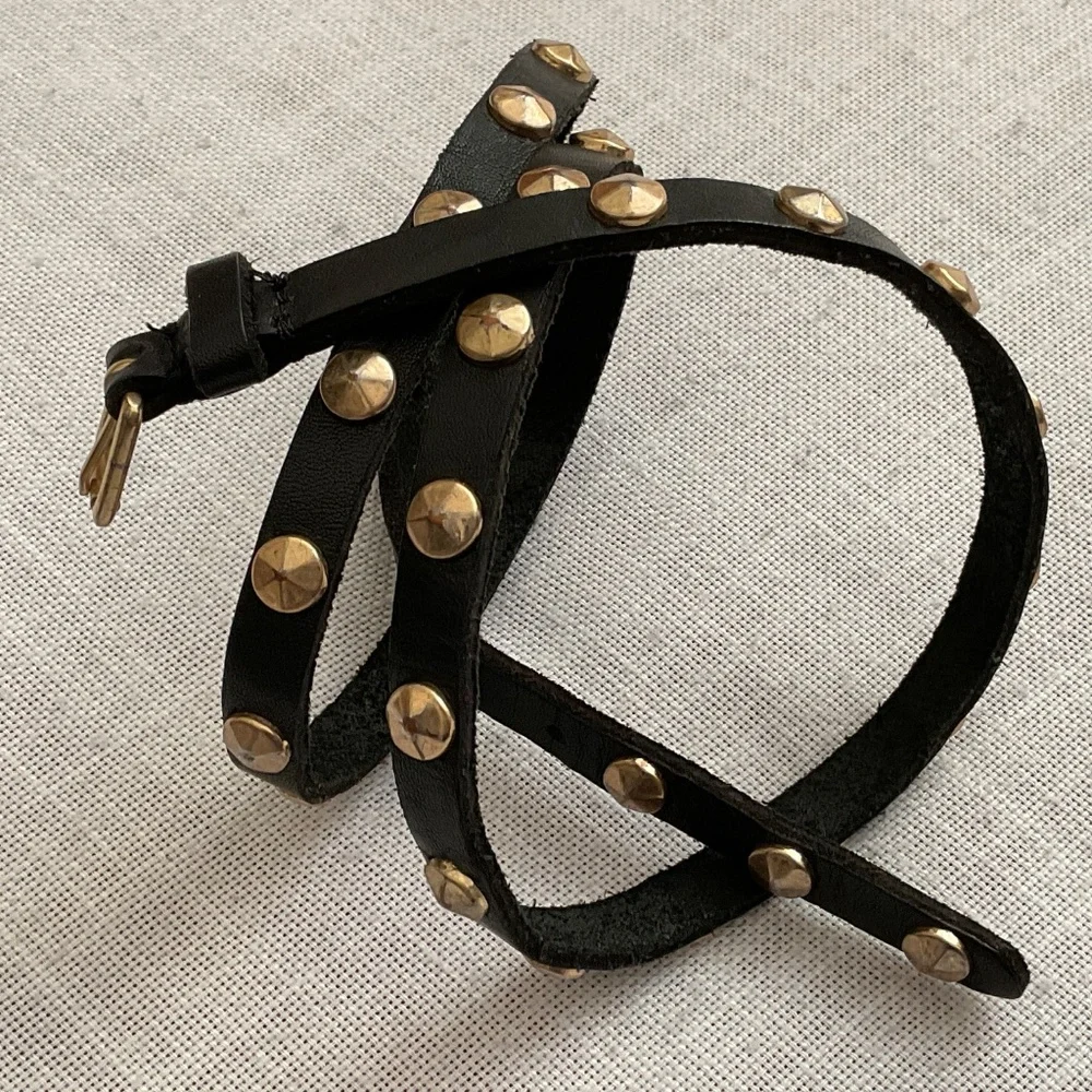 J.Crew Skinny Black Leather Studded Belt Size M - Picture 15 of 15